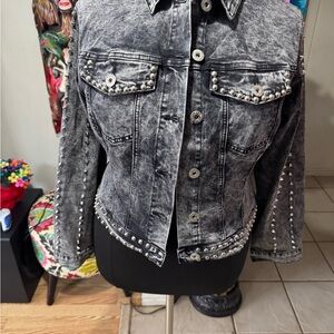Ashley Stewart Gray Studded Jean Jacket